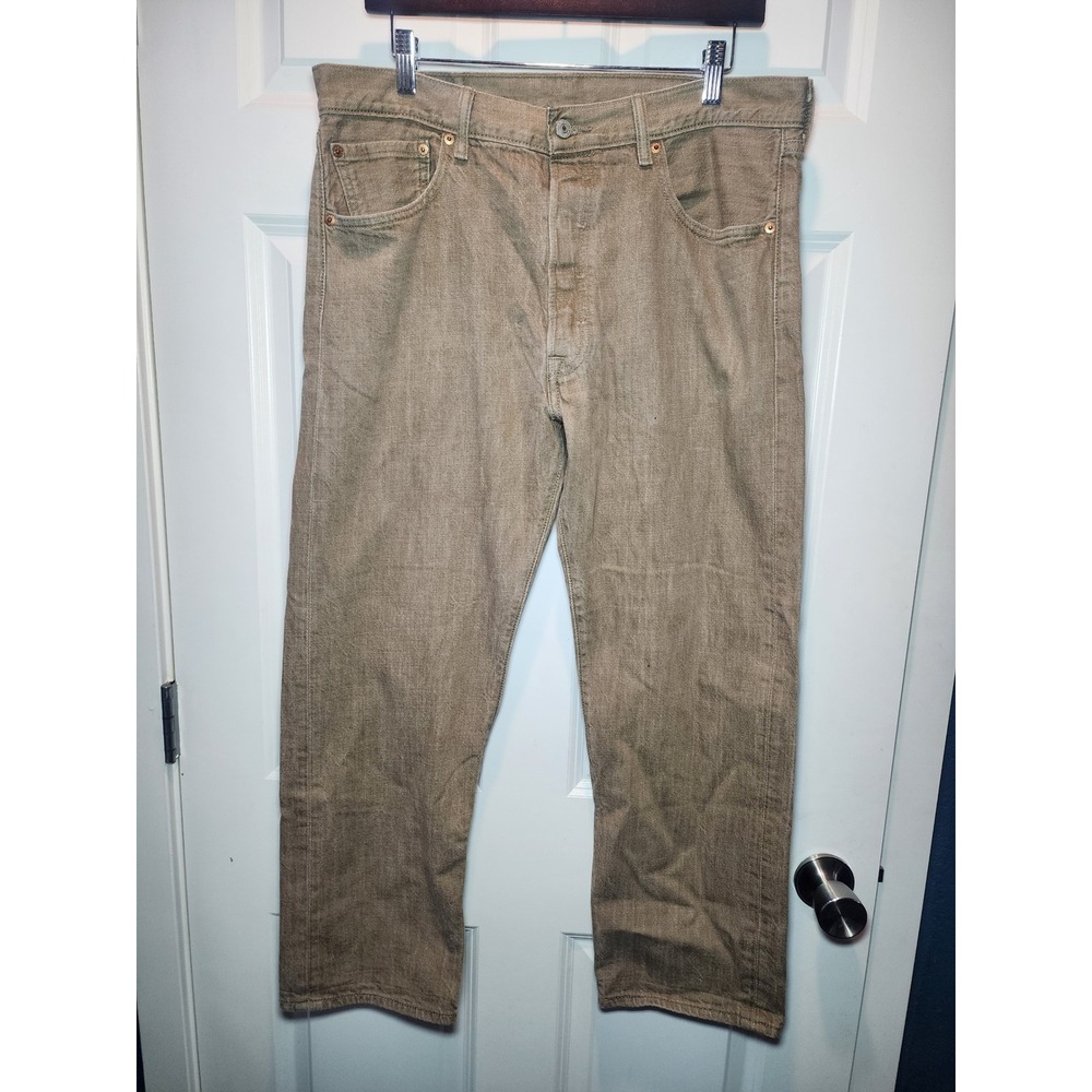 Levis 501XX White Oak Cone Denim Jeans Tan Khaki Straight Leg 34x27 Button Fly